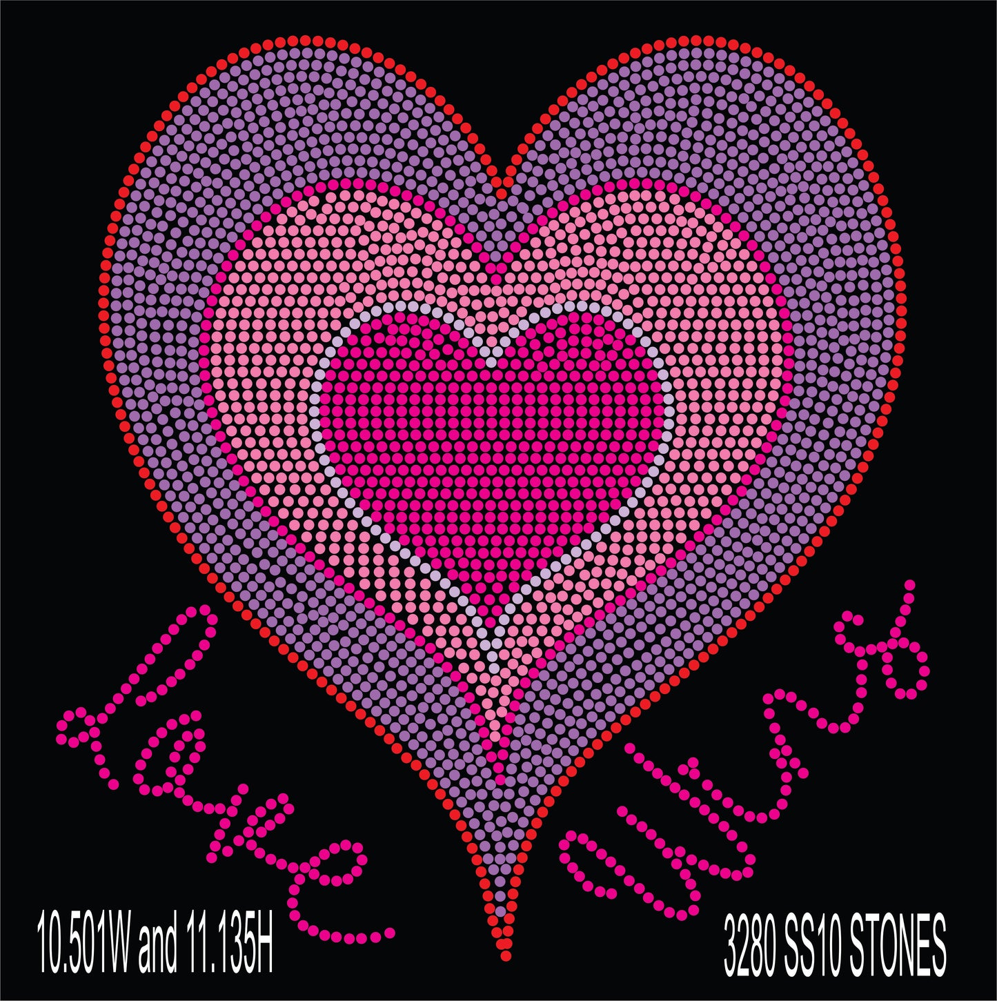 Love Wins!! Valentines Day Multilayer heart design 10.501W and 11.135H 3280 SS10 STONES